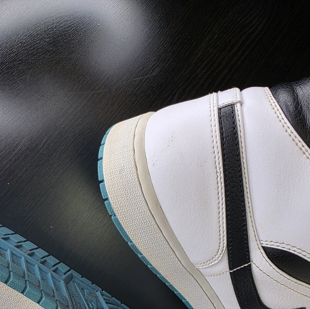 Nike Air Jordan 1 Mid High Top White Black Laser Blue Sneaker Shoe Size Us 15‎